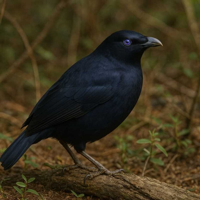 Image of a Satin bowerbird on the ground