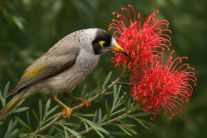 Noisy miner feeding