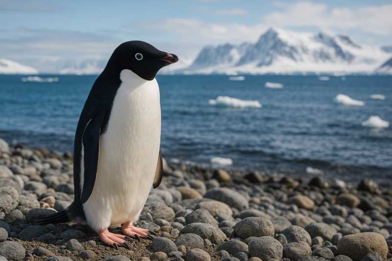 Image of an Adelie penguin on the shoreline