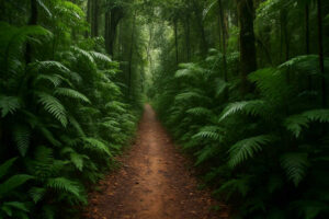 Image of a narrow track while Birdwatching in dense forest