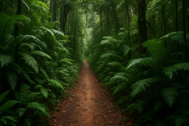 Image of a narrow track while Birdwatching in dense forest