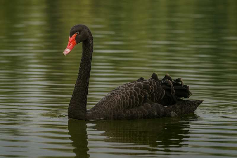 Image of Black swans swimming on lake samsonvale