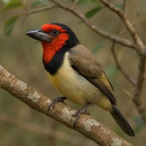 Image of a Black collared barbet perched in a tree