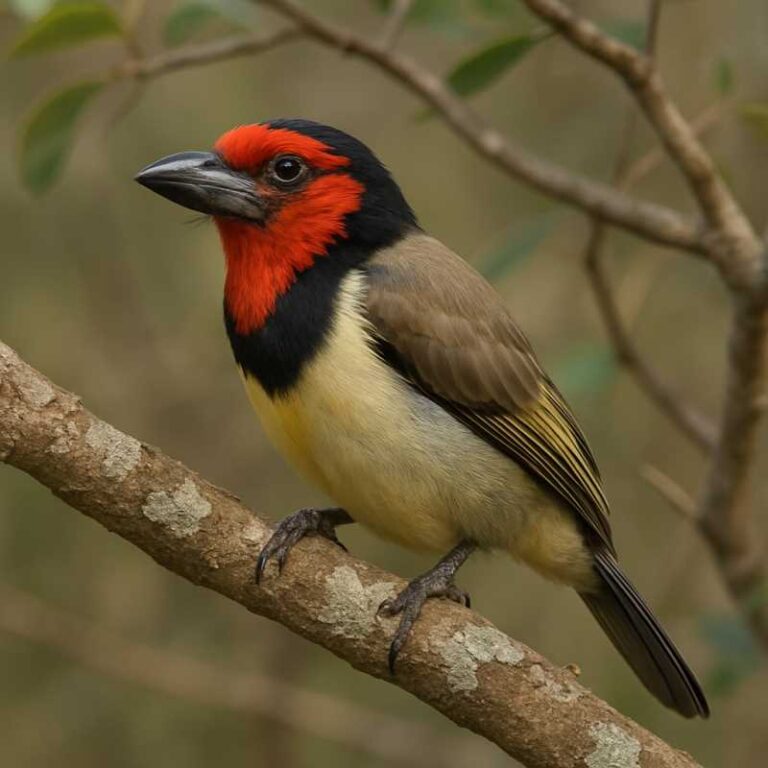 Image of a Black collared barbet perched in a tree