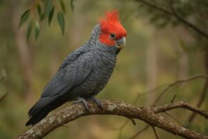 Image of a Gang gang cockatoo perched in woodland