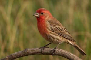 Image of a House finch perched on a stick