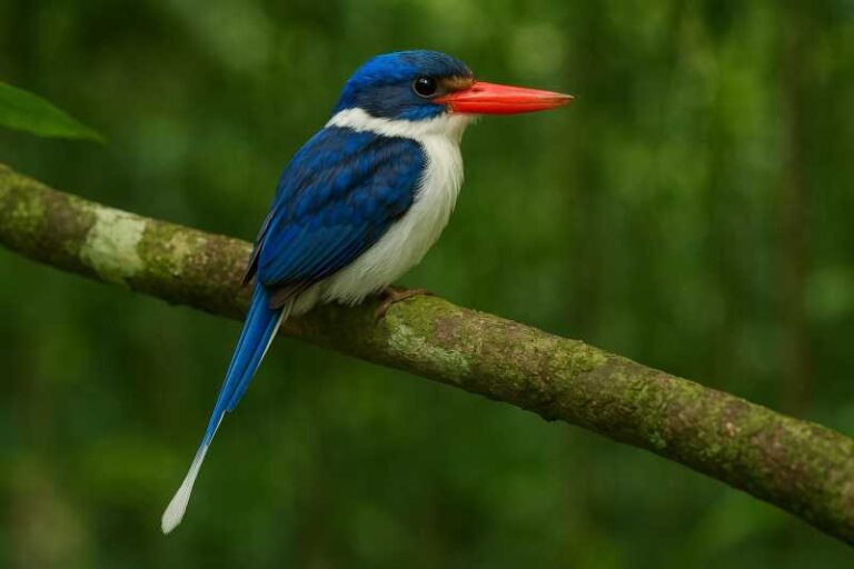 Image of a Little paradise kingfisher perched in the forest