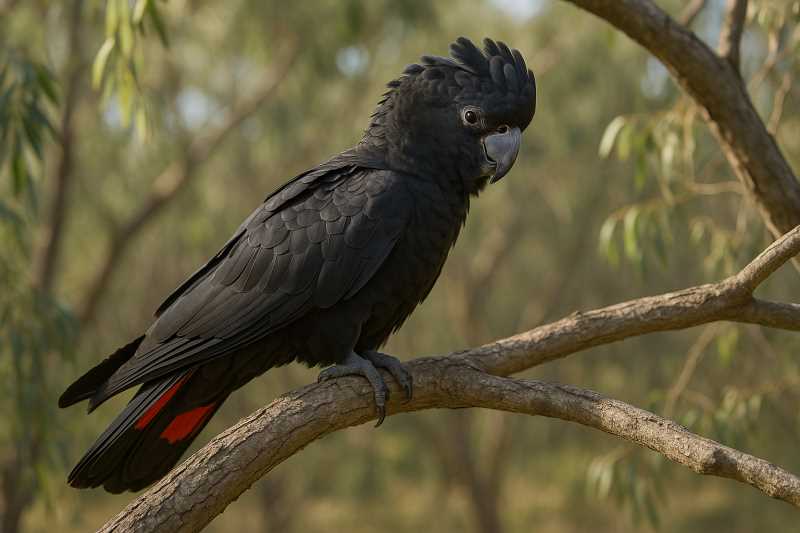 Image of a Red tailed black cockatoo in a tree
