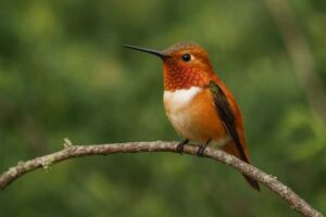 Image of a Rufous hummingbird perched on a stick