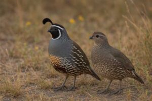 Image of a California quail male and female