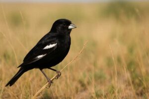 Image of a Lark bunting perched in grassland
