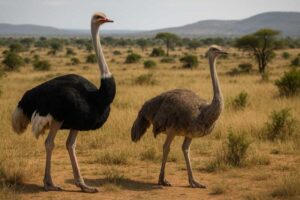 Image of Ostrich male and female on the plains of Africa