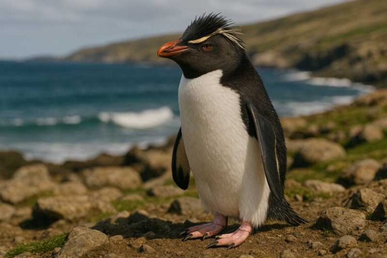 Image of a Western Rockhopper Penguin in its natural habitat