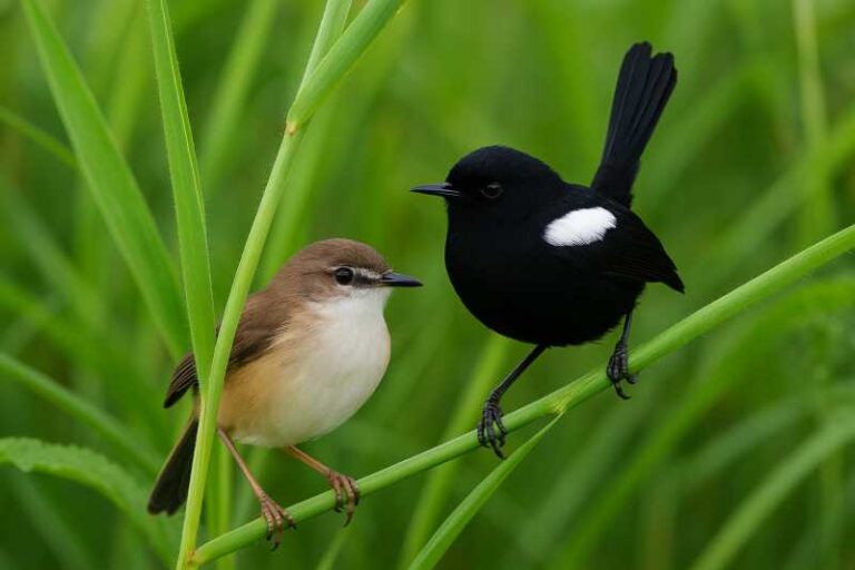 Image of a male and female White shouldered fairywren