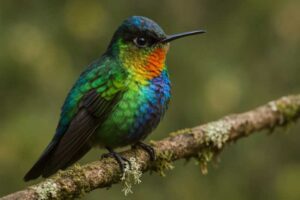Image of a Fiery-throated Hummingbird in its natural habitat