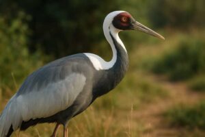 Image of a White-naped Crane in its natural habitat