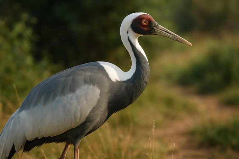 Image of a White-naped Crane in its natural habitat