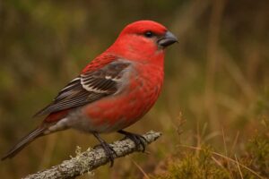 Image of a Pine Grosbeak in its natural habitat