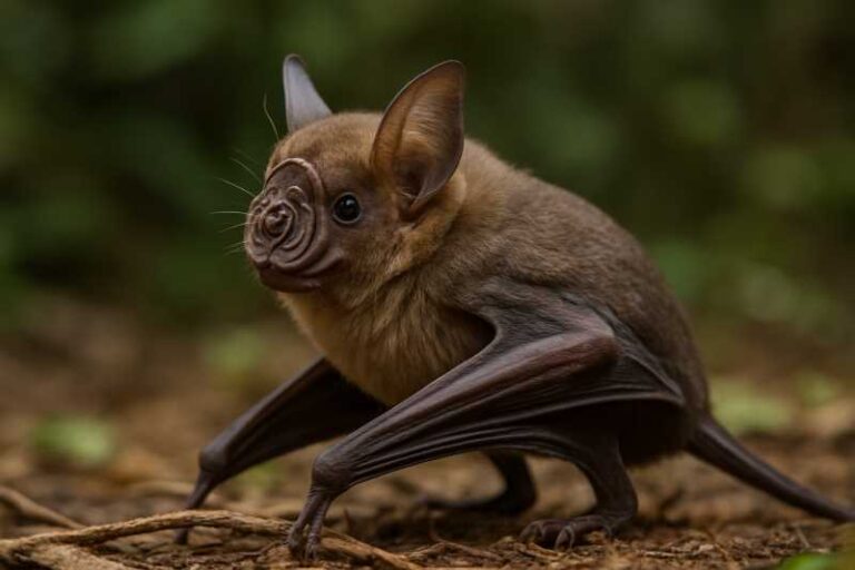 Image of a Shield-faced Roundleaf Bat in its natural habitat