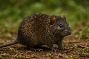 Image of a Western Rift Brush-furred Rat in its natural habitat